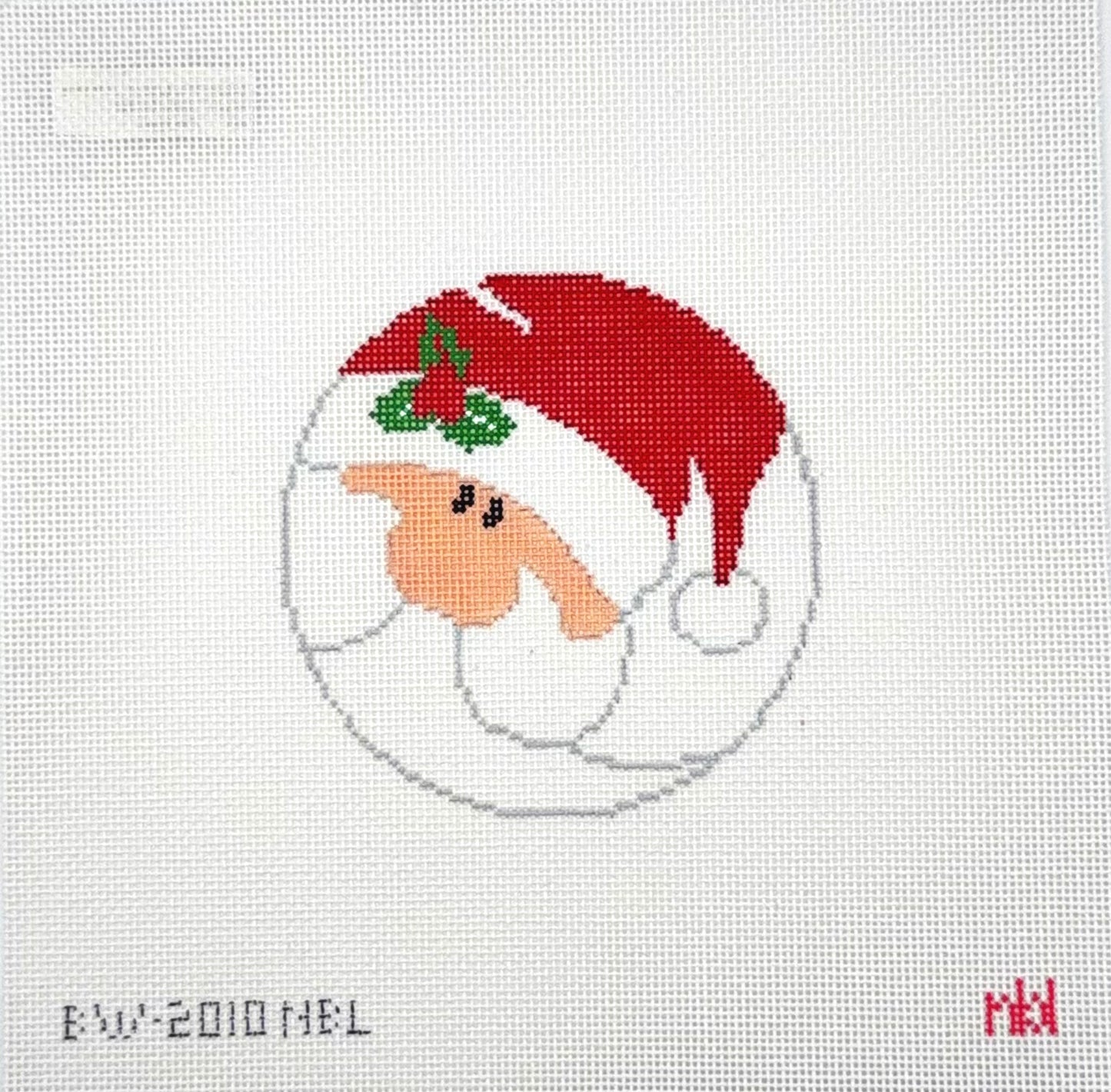 Needlepoint by Laura for Blue Waters Needlepoint Profile Santa Ornament Needlepoint Canvas