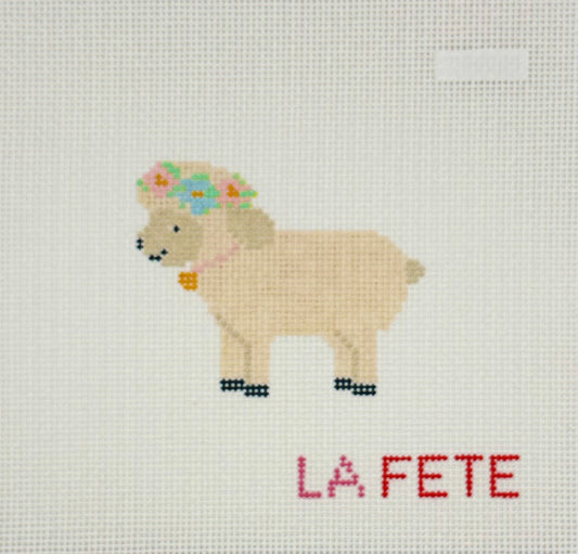 La Fete Needlepoint Flower Crown Sheep Hand Painted Needlepoint Canvas