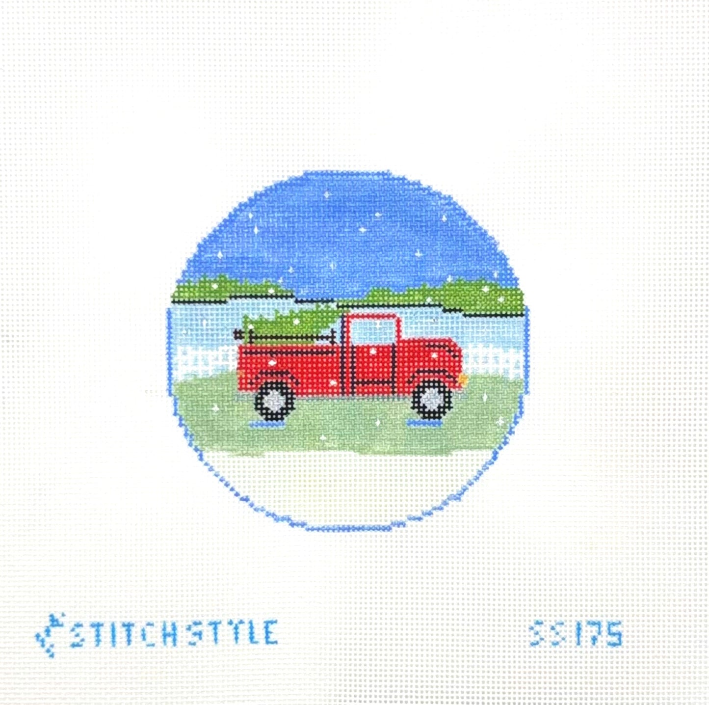 Stitch Style Needlepoint Red Truck With Christmas Tree Hand Painted Needlepoint Canvas