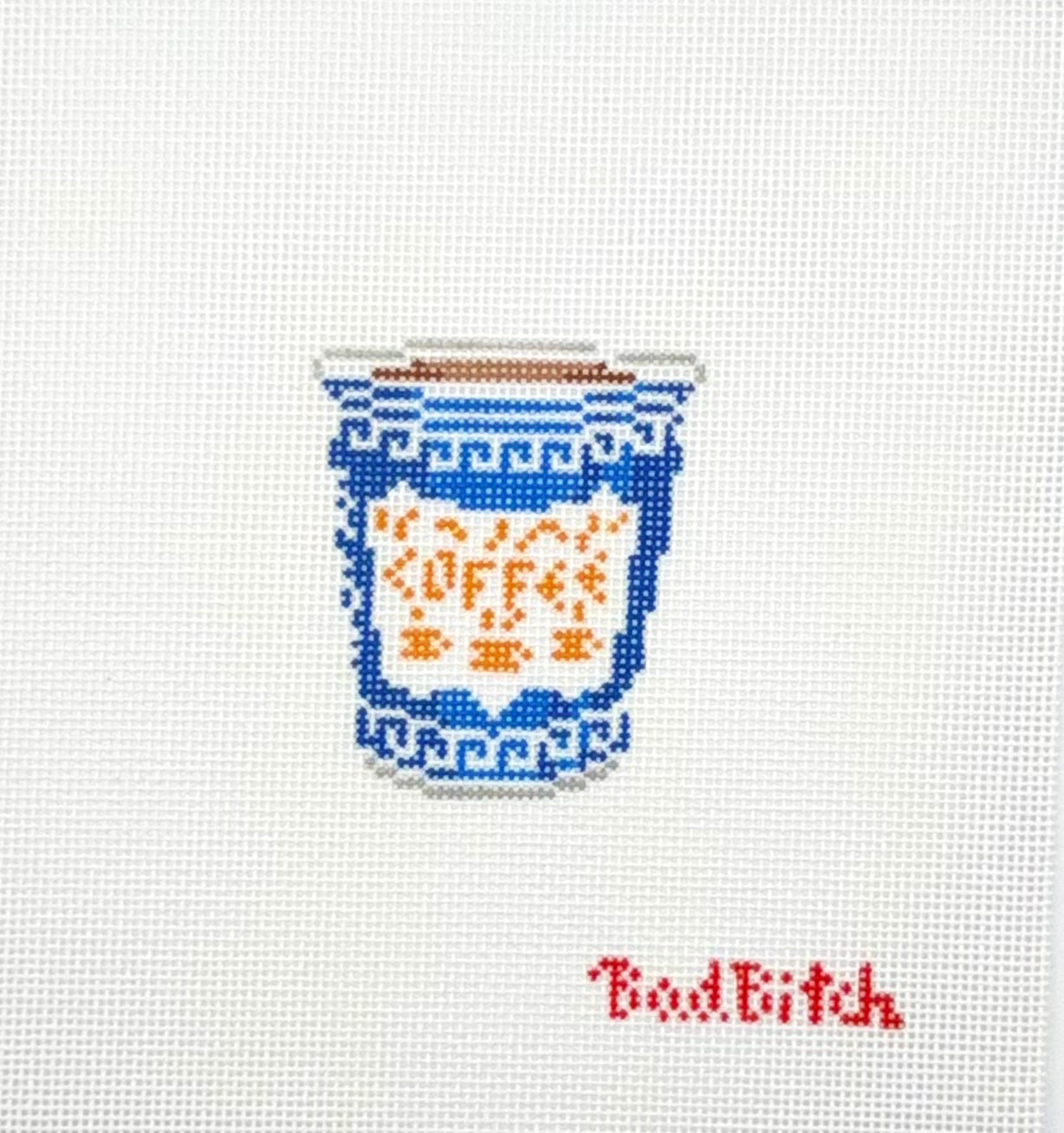 Bad Bitch Needlepoint Mini Paper Coffee Cup Hand Painted Needlepoint Canvas
