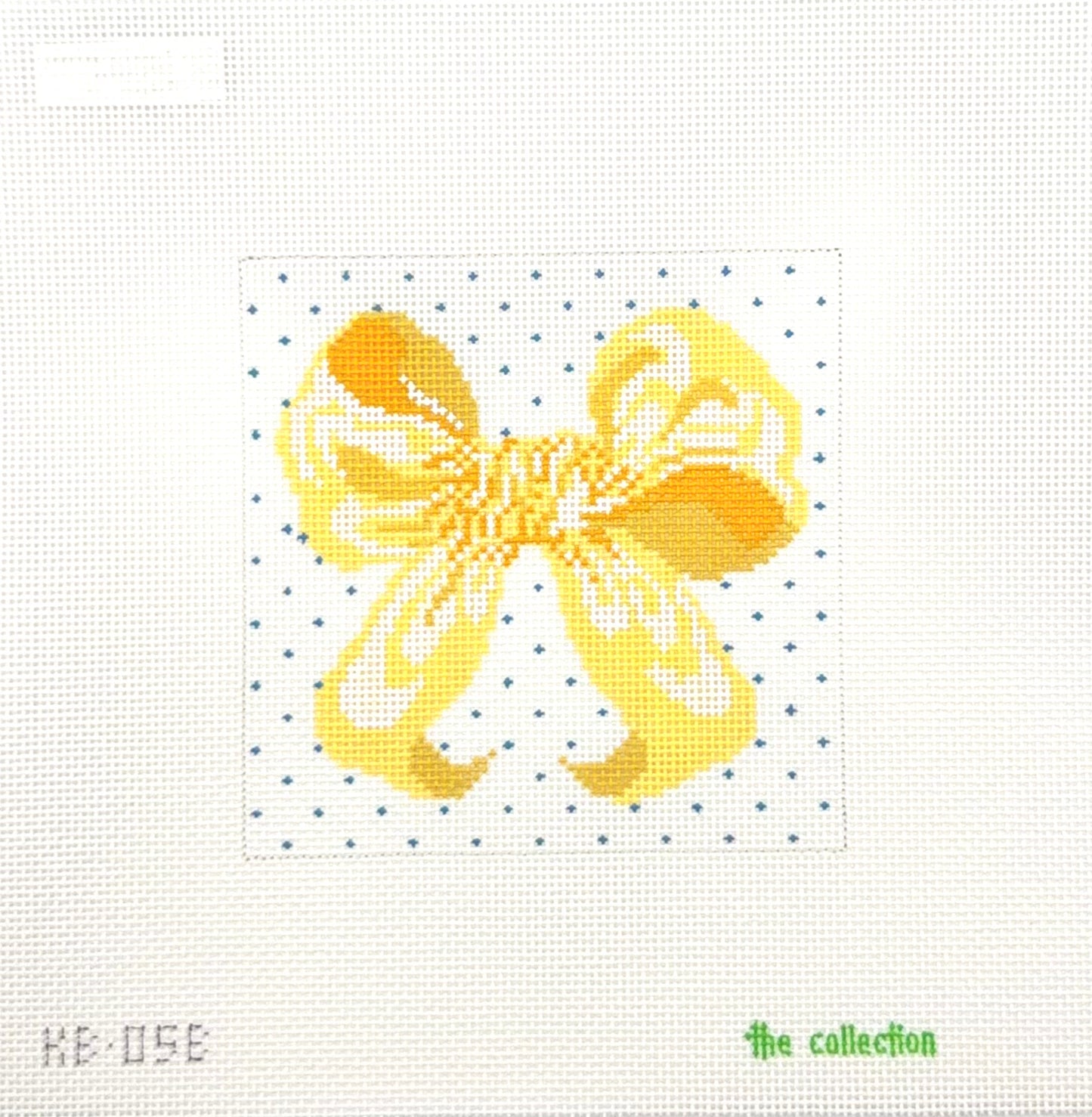 The Collection Designs Yellow Bow with Blue Dots Hand Painted Needlepoint Canvas