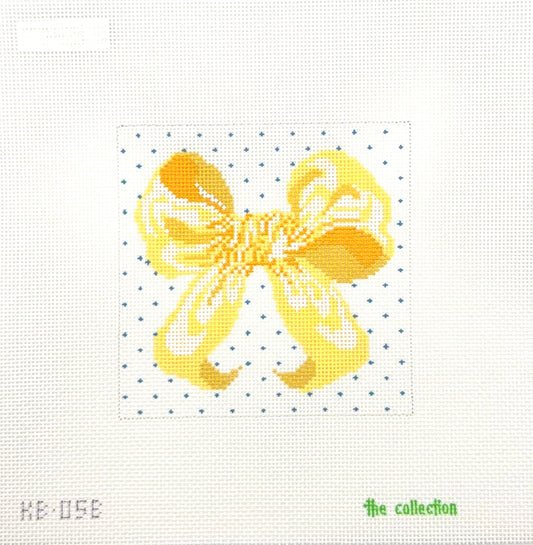 The Collection Designs Yellow Bow with Blue Dots Hand Painted Needlepoint Canvas