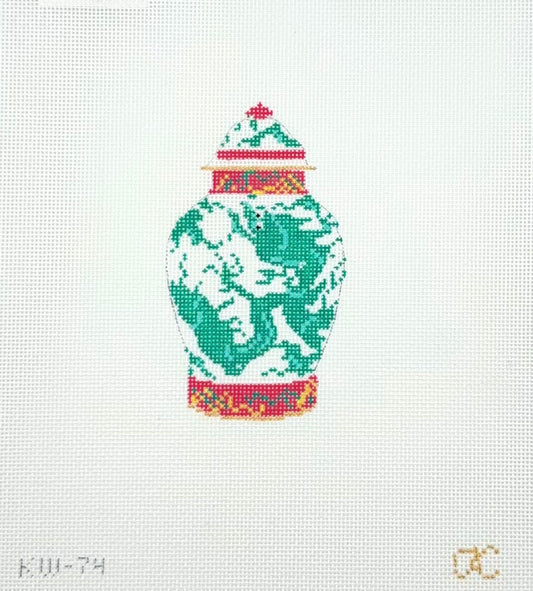 Dragon Ginger Jar by Kate Woodward for The Gingham Stitchery Needlepoint Canvas