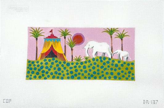 Colors of Praise Tent with Two Elephants Needlepoint Canvas
