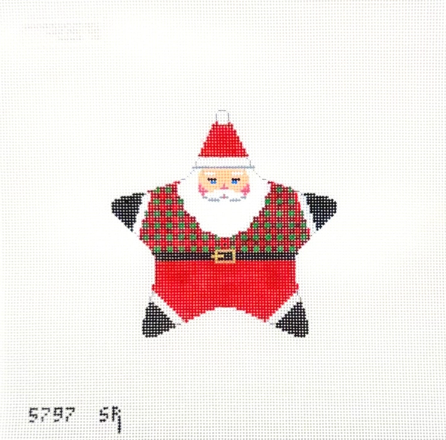 Susan Roberts Needlepoint Star Santa Checker Hand Painted Needlepoint Canvas
