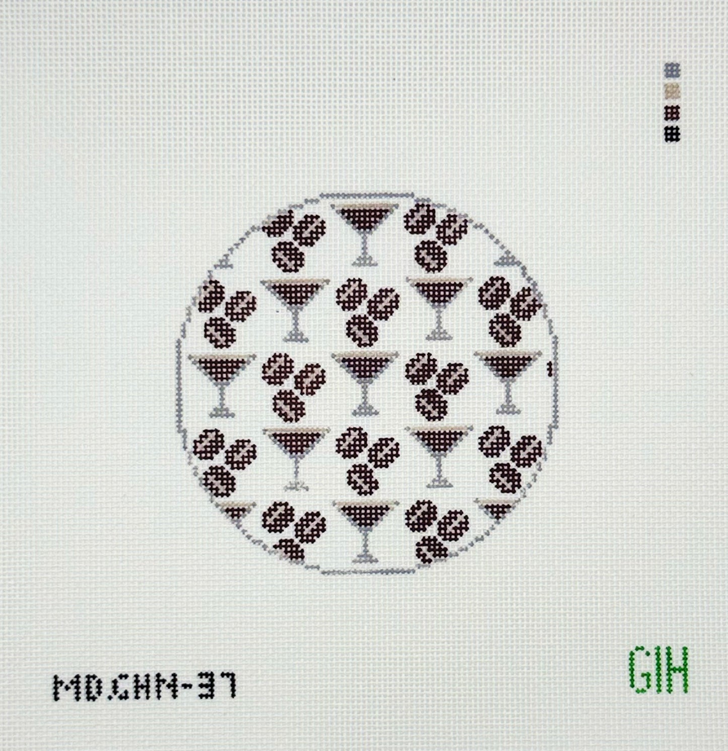Green Heart Needlepoint for Mopsey Designs Espresso Martini Round Coaster Needlepoint Canvas