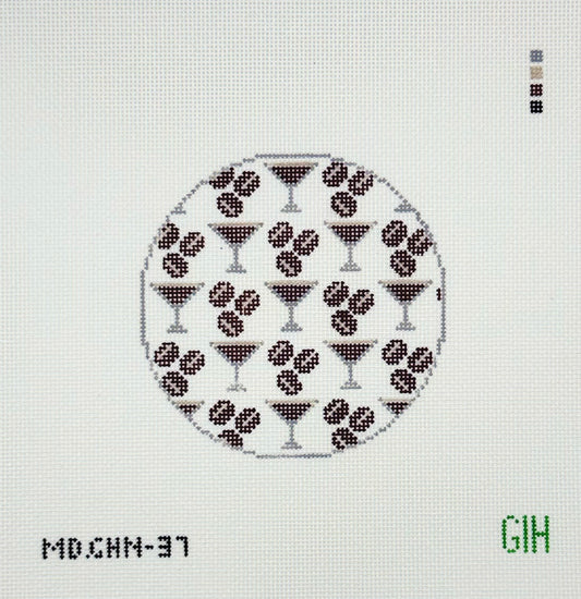 Green Heart Needlepoint for Mopsey Designs Espresso Martini Round Coaster Needlepoint Canvas