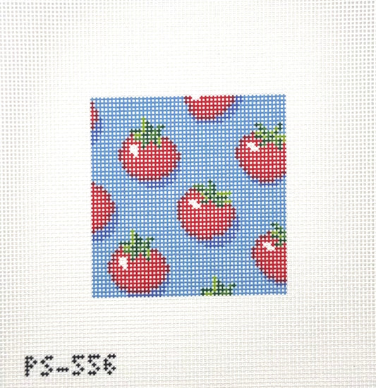 The Painted Stitch Cherry Tomato Coaster Hand Painted Needlepoint Canvas