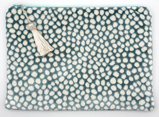 Colors of Praise Velvet Light Blue and Cream Dot Anna Clutch