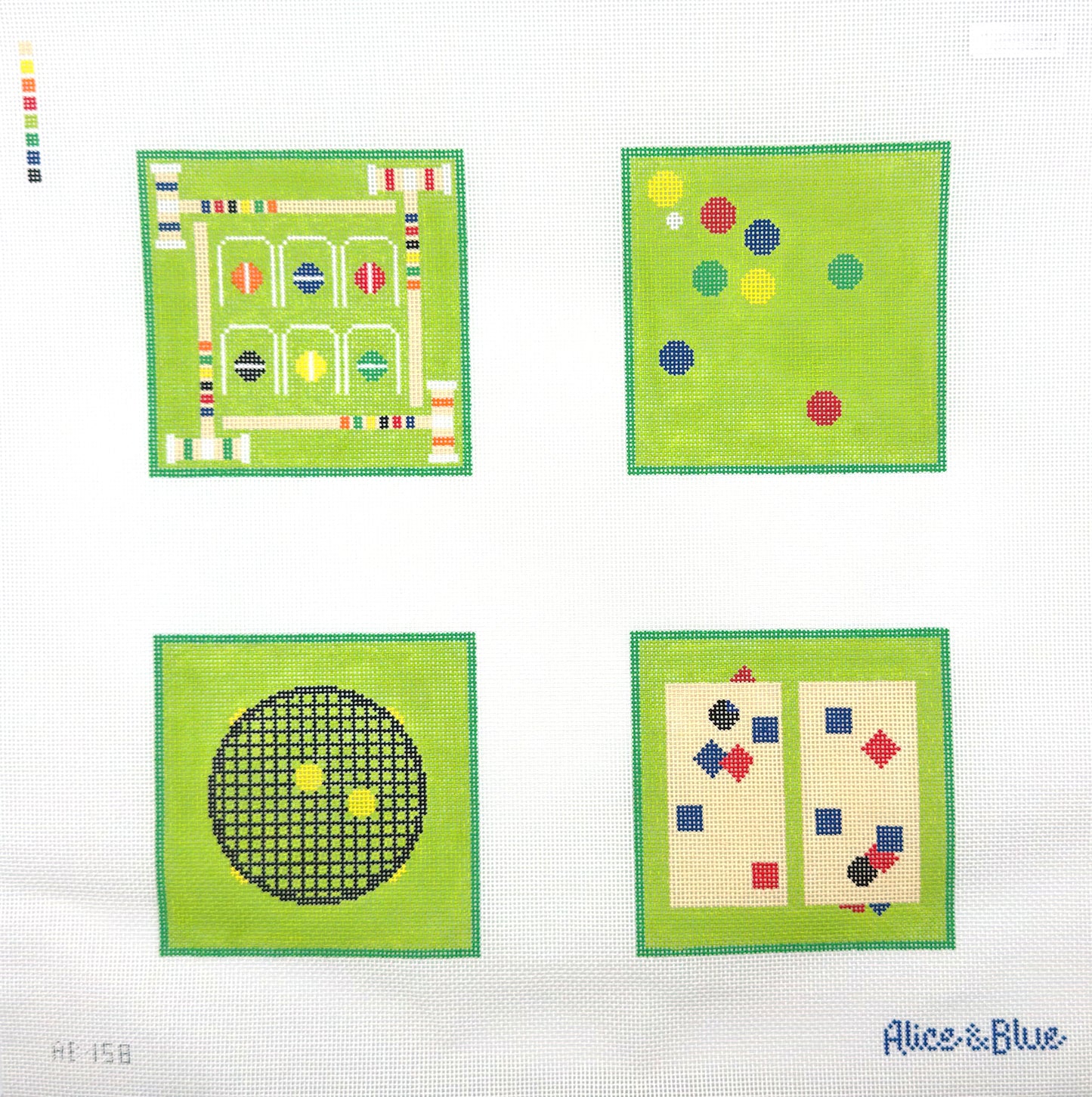 Alice & Blue Lawn Games Coaster Set Hand Painted Needlepoint Canvas