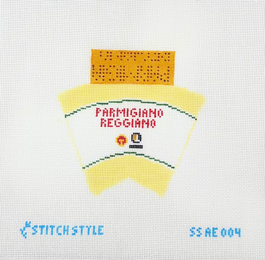 Alli Eagan Designs for Stitch Style Needlepoint 3D Wedge of Parmesan Cheese Hand Painted Needlepoint Canvas