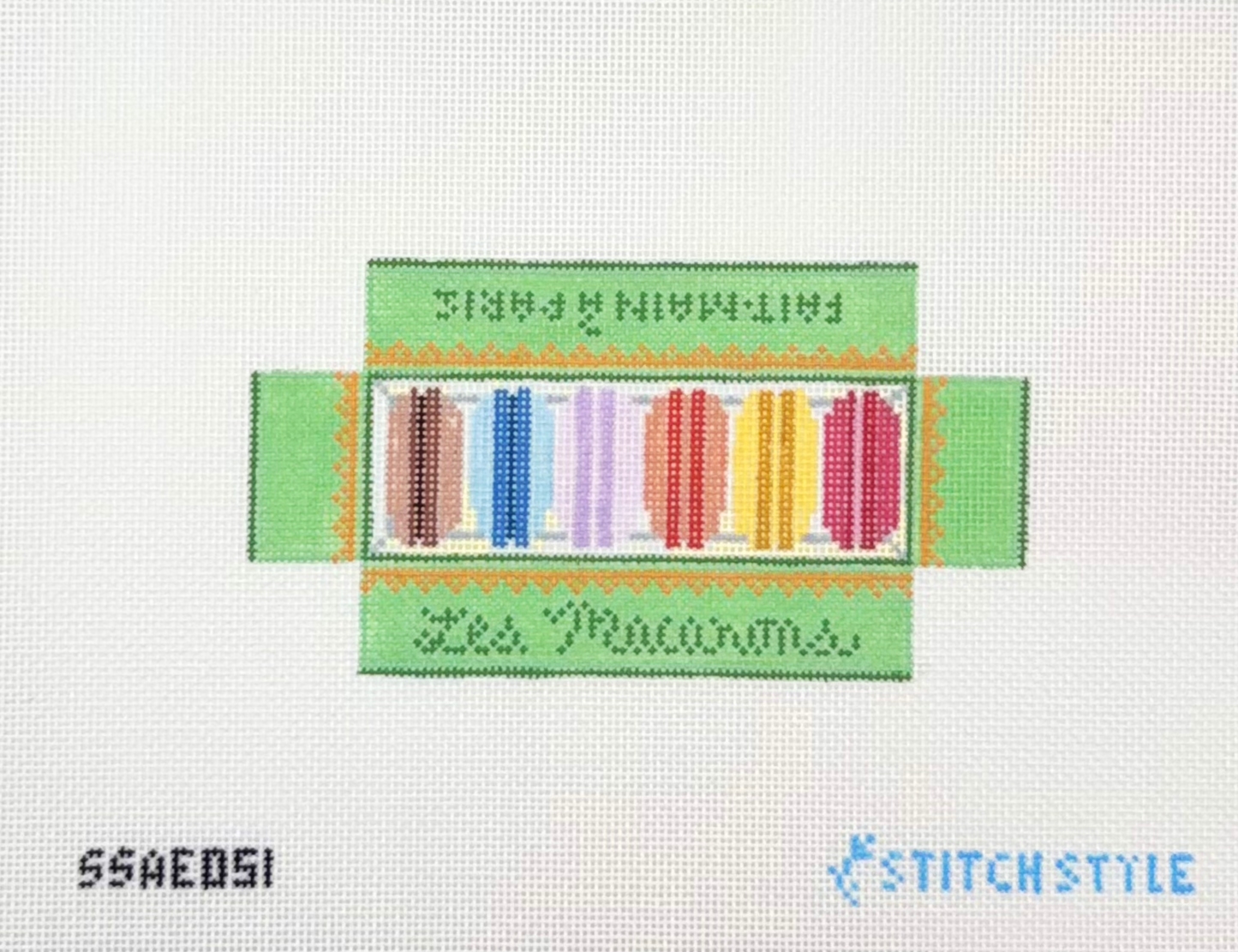 Alli Eagan Designs for Stitch Style Needlepoint 3D Macaroon Box Hand Painted Needlepoint Canvas