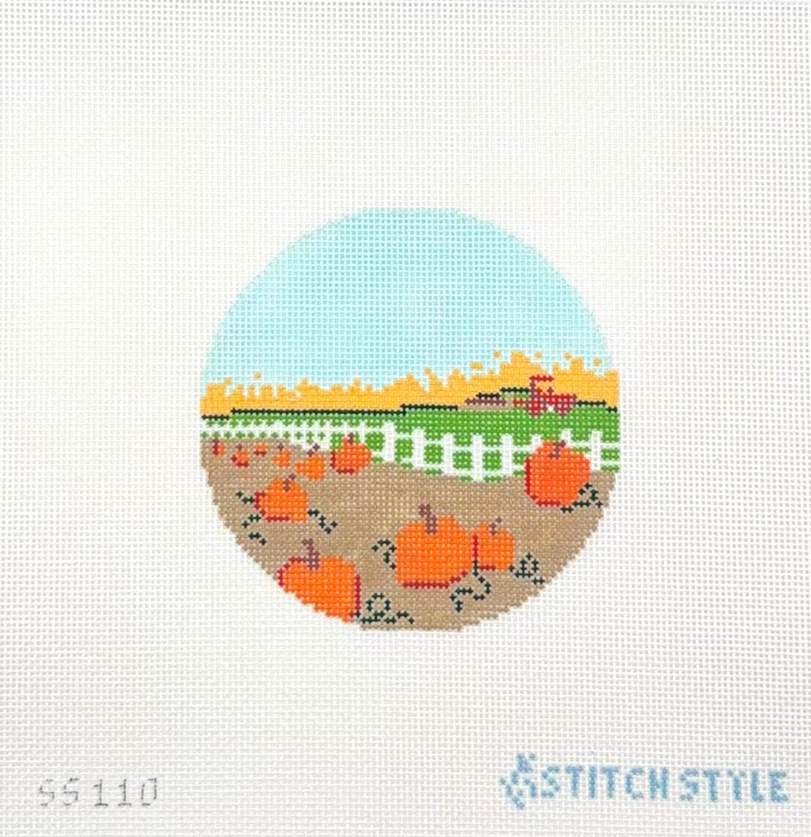 Stitch Style Needlepoint Pumpkin Picking Hand Painted Needlepoint Canvas