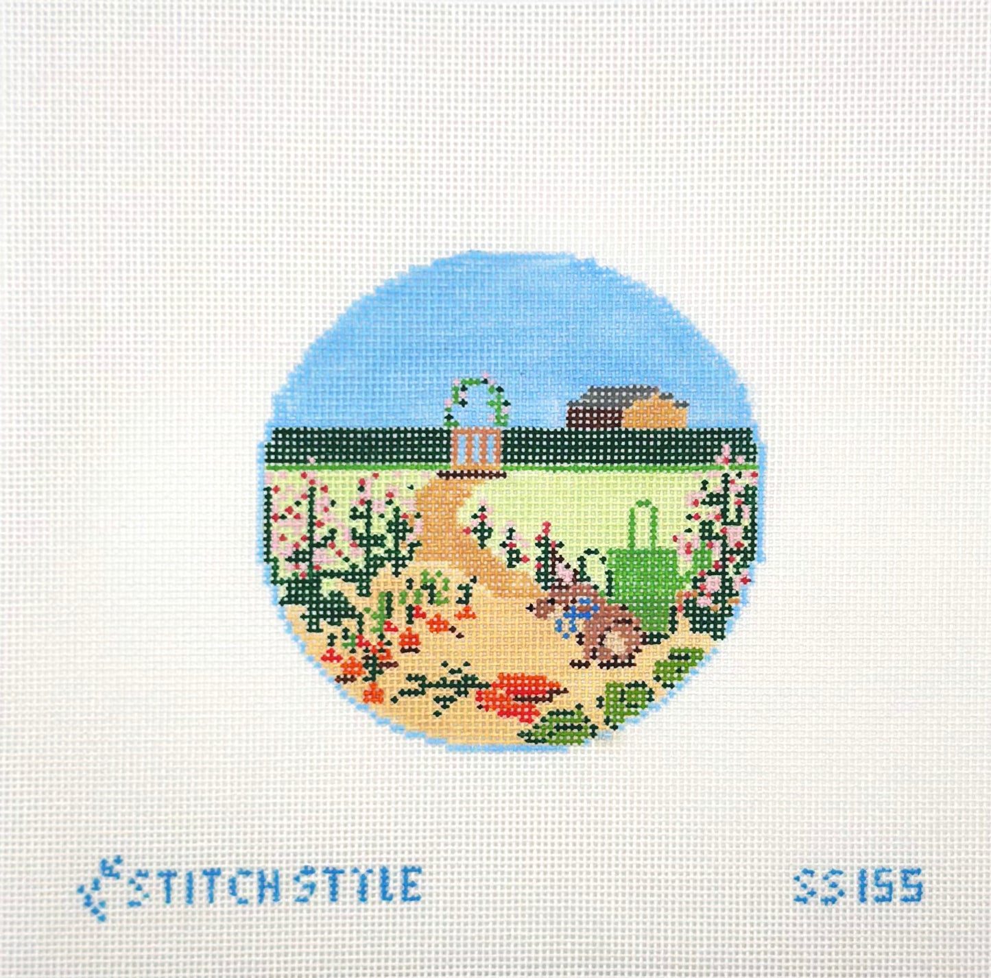 Stitch Style Needlepoint Bunny in Garden Hand Painted Needlepoint Canvas