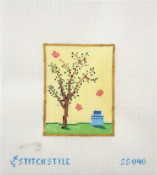 Stitch Style Needlepoint Chinoiserie Silk- Yellow Hand Painted Needlepoint Canvas