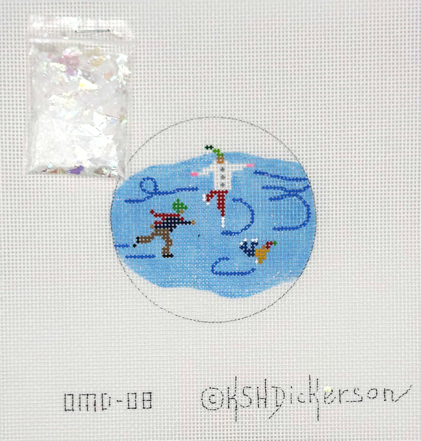 Kate Dickerson Skaters Domed Ornament Hand Painted Needlepoint Canvas