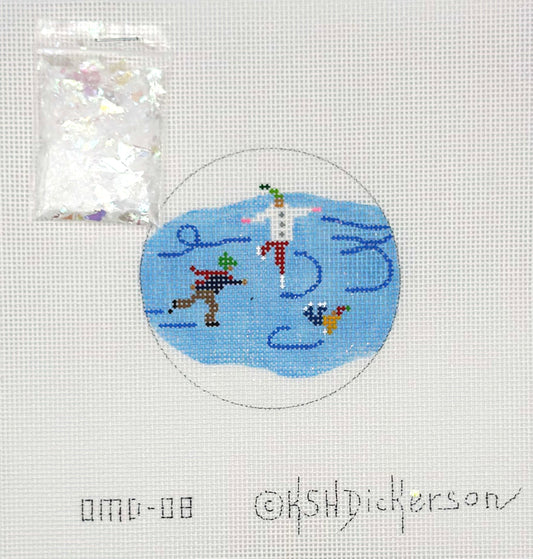 Kate Dickerson Skaters Domed Ornament Hand Painted Needlepoint Canvas