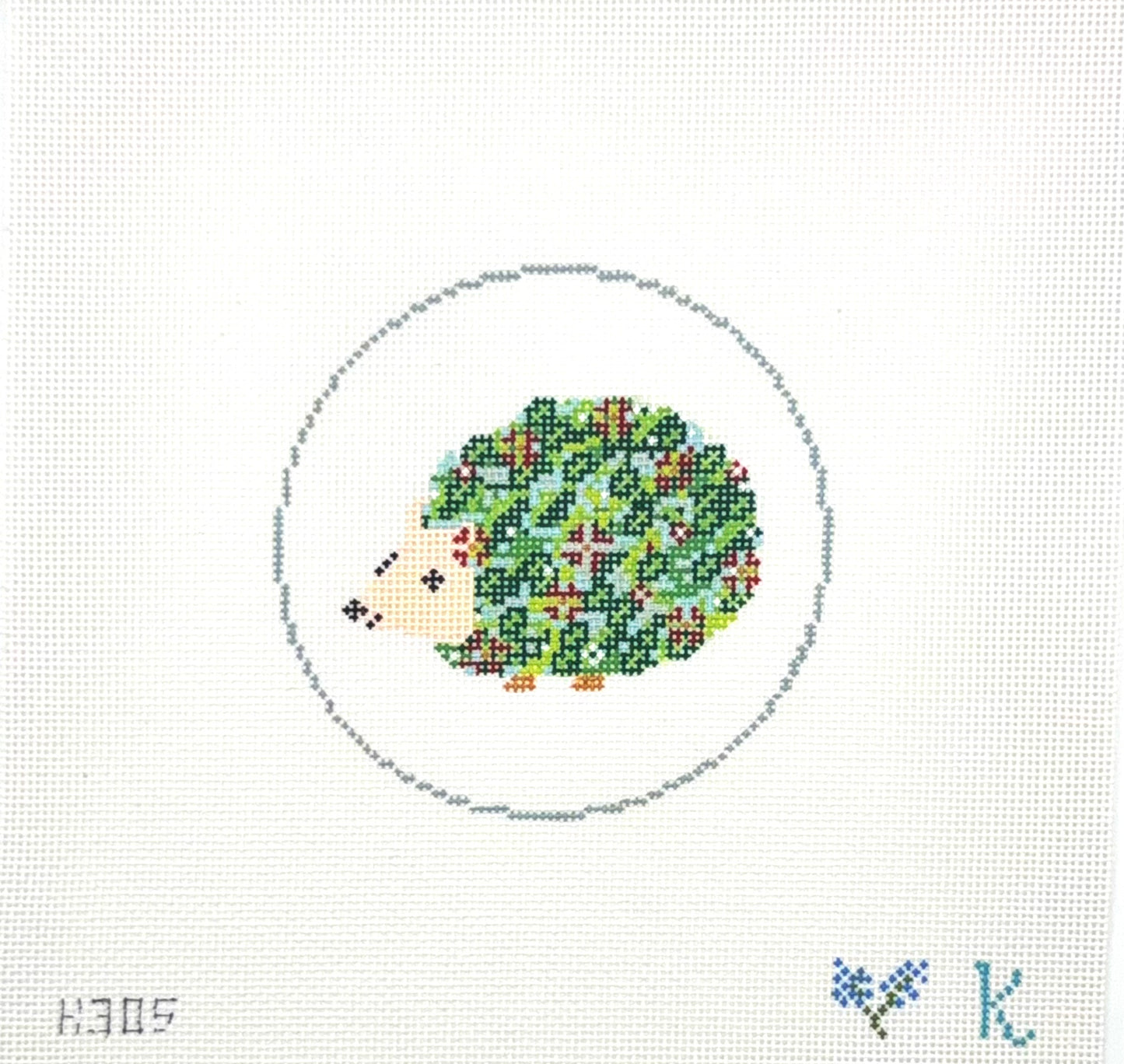 Kay Irby for The Collection Designs Red and Green Hedgehog Needlepoint Canvas