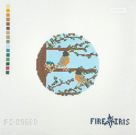Fire and Iris Rockin' Robin's Hand Painted Needlepoint Canvas