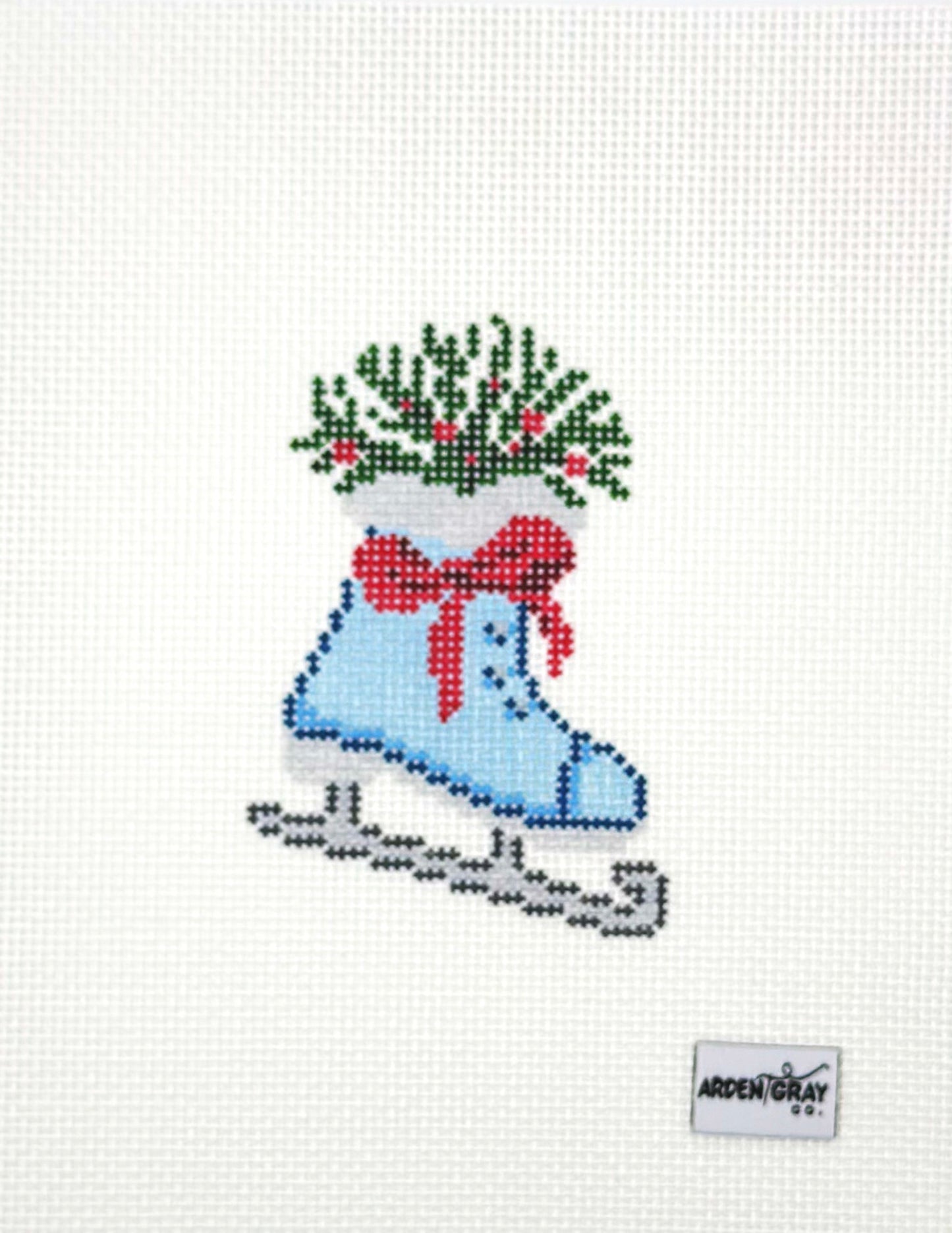 Arden Gray Co Ice Skate With Greenery Hand Painted Needlepoint Canvas