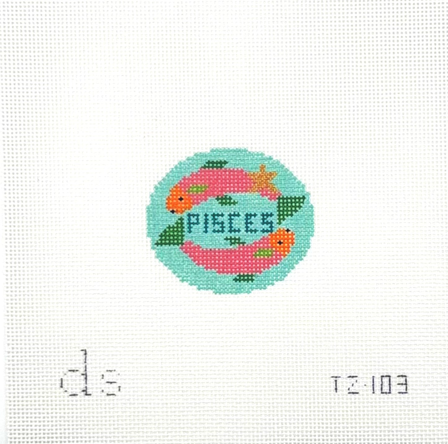 Doolittle Stitchery Pisces Tag Hand Painted Needlepoint Canvas