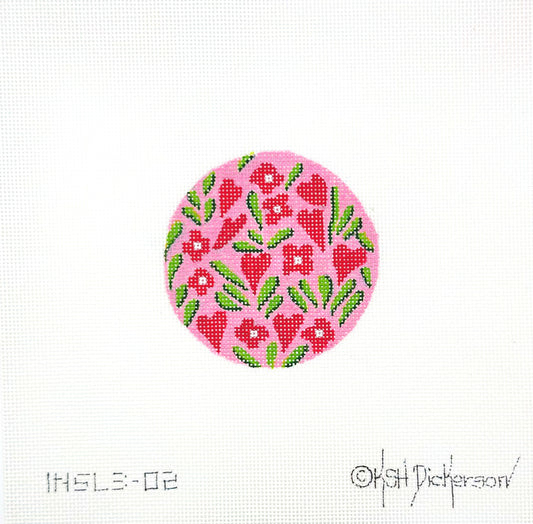 Kate Dickerson Pink Flowers and Hearts Ornament Hand Painted Needlepoint Canvas
