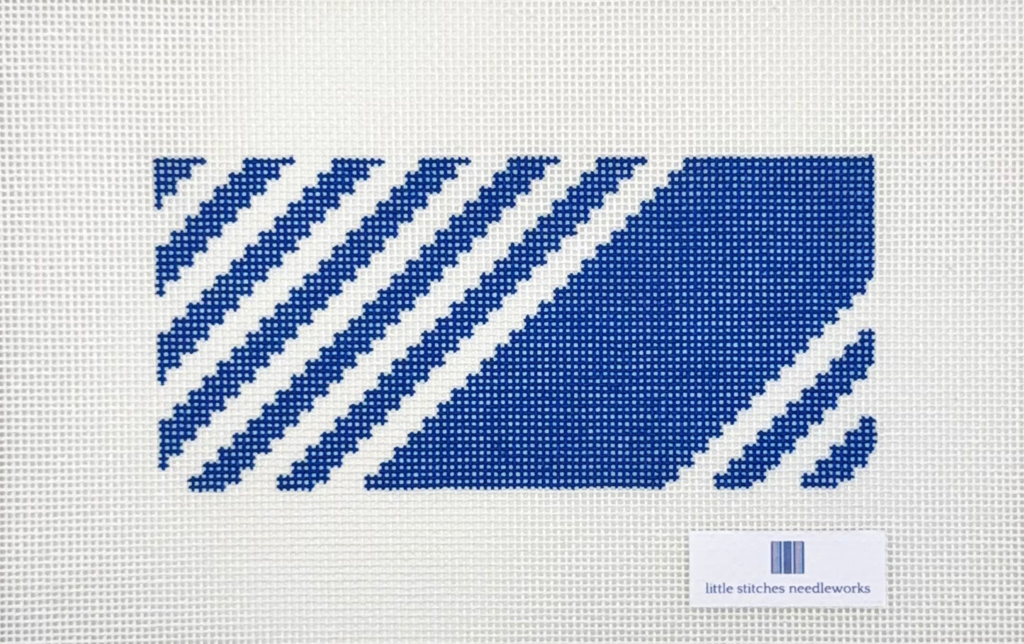 Little Stitches Needleworks Sport Stripe Eyeglasses Case in Blue Hand Painted Needlepoint Canvas