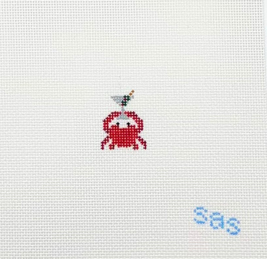 Stitch Avenue Studio Mini Red Crab With Martini Hand Painted Needlepoint Canvas