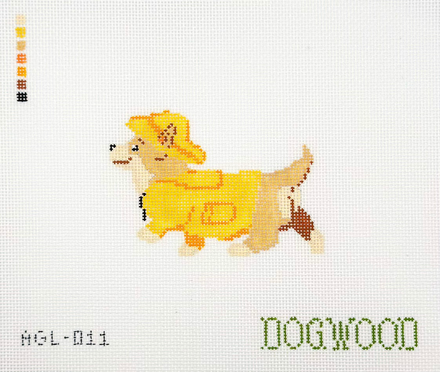Dogwood Needlepoint Corgi in a Raincoat Hand Painted Needlepoint Canvas