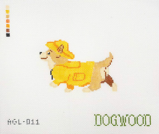 Dogwood Needlepoint Corgi in a Raincoat Hand Painted Needlepoint Canvas