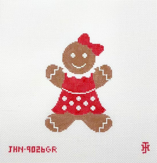 Jennifer Hall Needlepoint Red Gingerbread Girl Hand Painted Needlepoint Canvas
