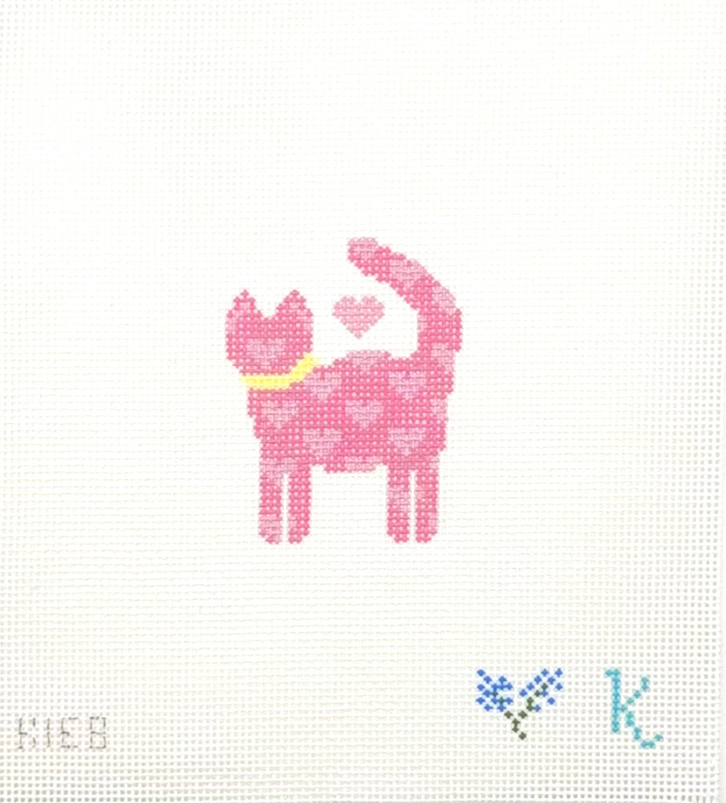 Kay Irby for The Collection Designs Pink Cat With Hearts Hand Painted Needlepoint Canvas