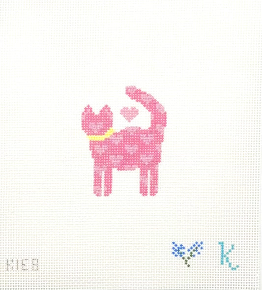 Kay Irby for The Collection Designs Pink Cat With Hearts Hand Painted Needlepoint Canvas