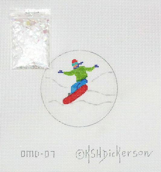 Kate Dickerson Snowboarder Domed Ornament Hand Painted Needlepoint Canvas