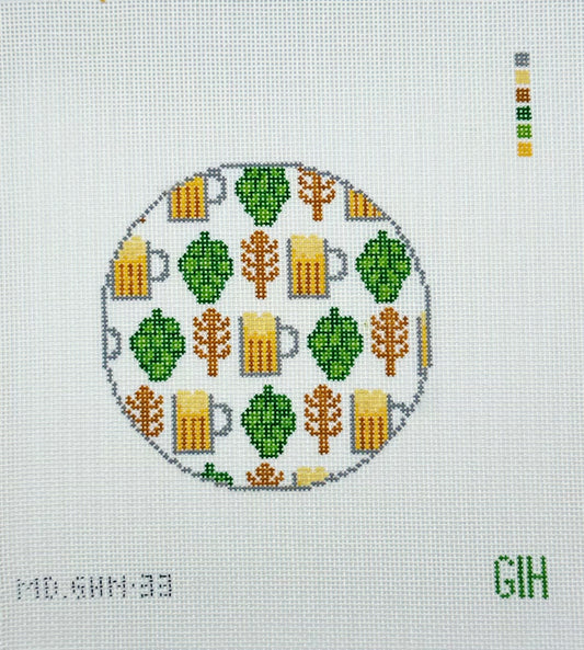 Green Heart Needlepoint for Mopsey Designs Beer Round Coaster Needlepoint Canvas