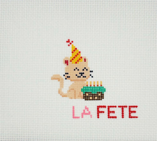 La Fete Needlepoint Party Kitty Hand Painted Needlepoint Canvas