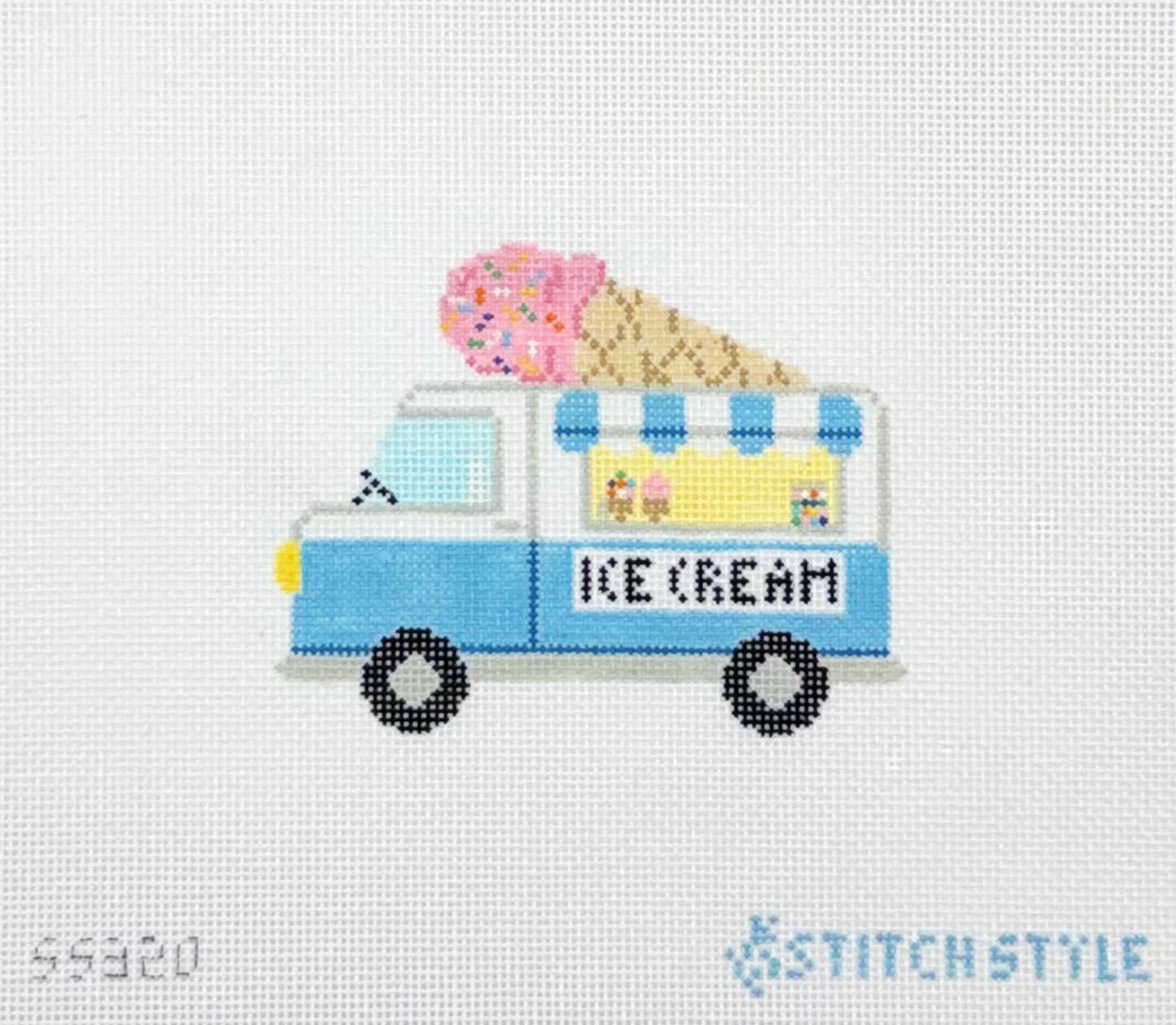 Stitch Style Needlepoint Ice Cream Truck Hand Painted Needlepoint Canvas