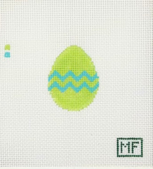 MF Needlepoint Egg Mini - Green with Blue Squiggle Needlepoint Canvas