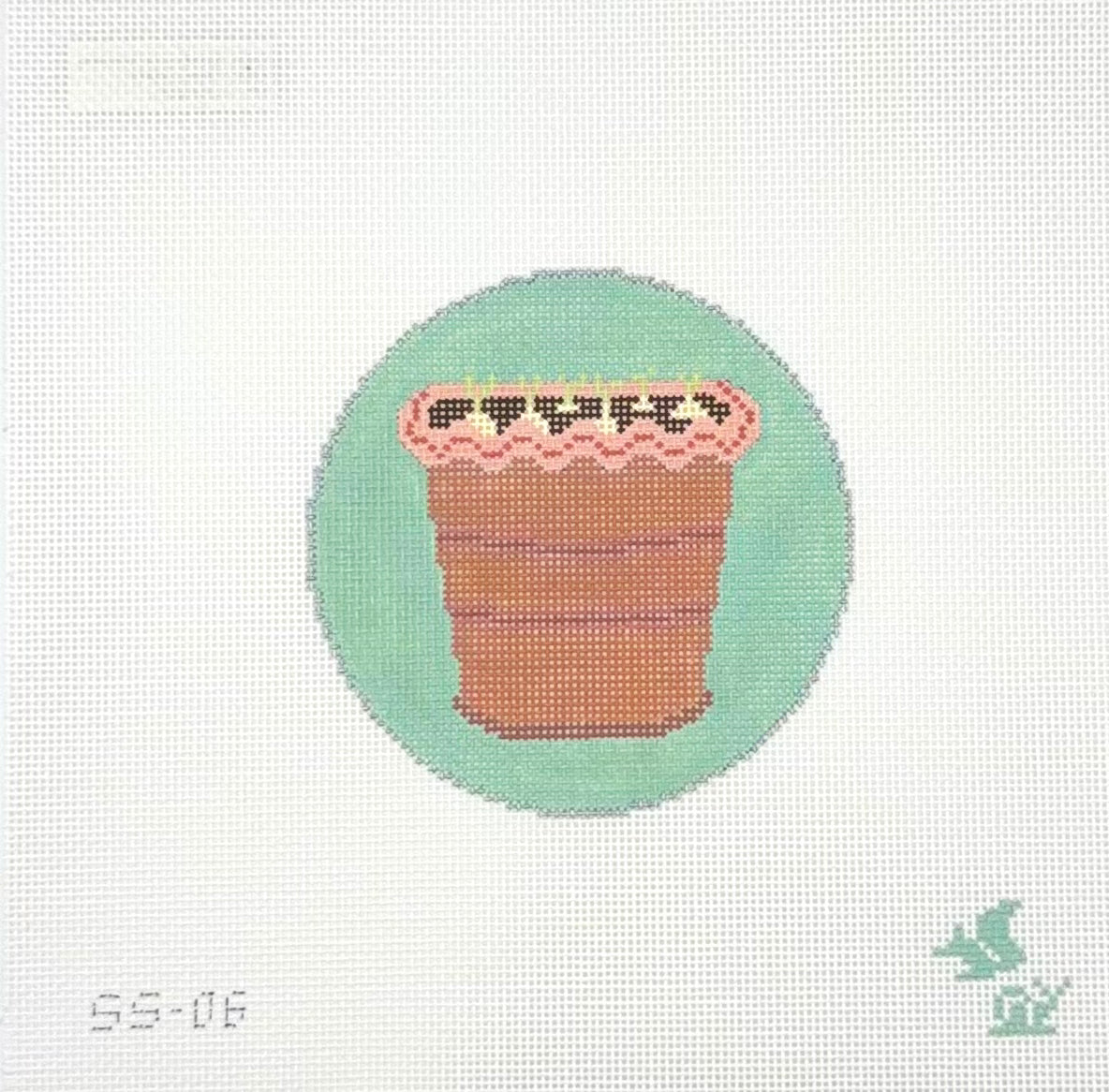 The Squirrel and The Snail for The Gingham Stitchery Garden Icons Terracotta Planter Needlepoint Canvas