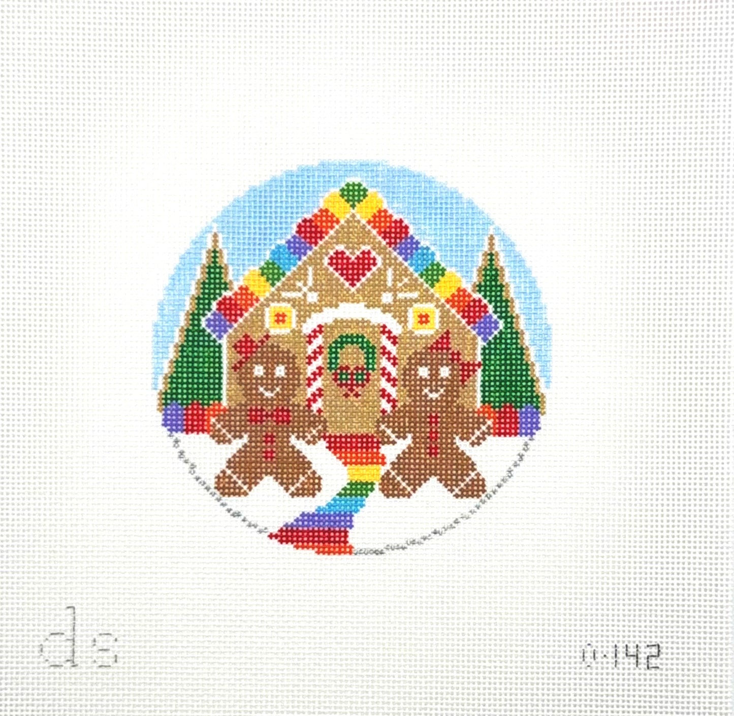 Doolittle Stitchery Gingerbread Round Hand Painted Needlepoint Canvas