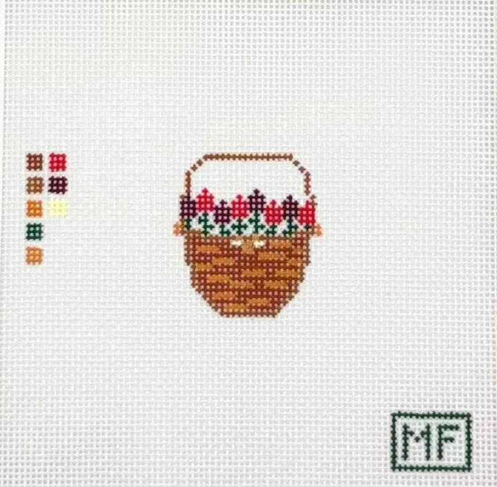 MF Needlepoint Lightship Basket with Red Flowers Mini Needlepoint Canvas