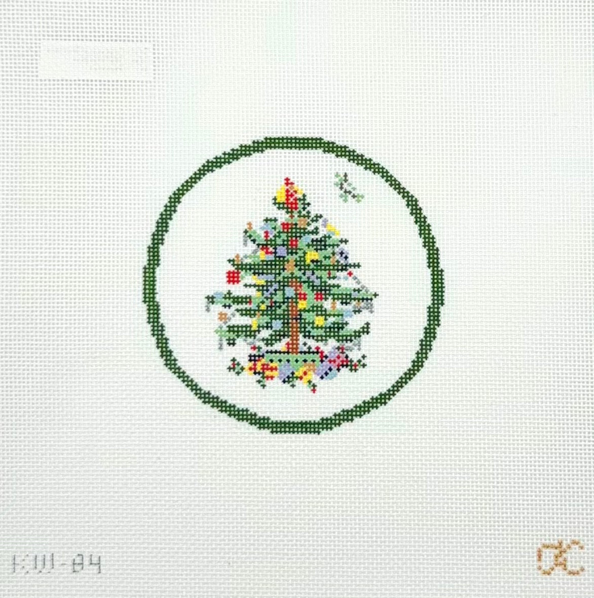 Christmas Transferware Plate by Kate Woodward for The Gingham Stitchery Needlepoint Canvas