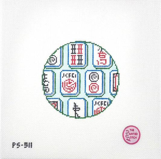 The Painted Stitch Mahjong Tiles Round Hand Painted Needlepoint Canvas