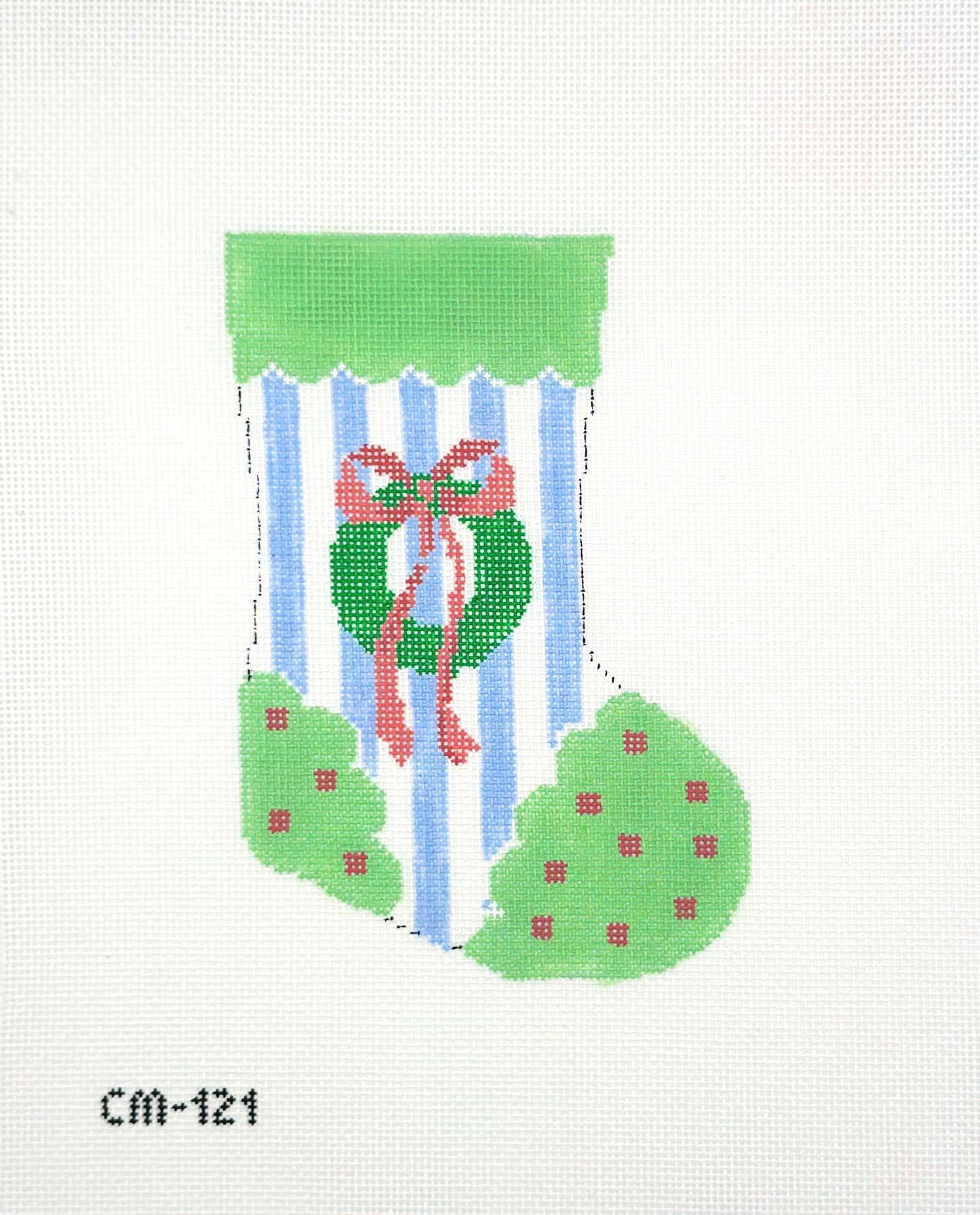The Needle Bug Christmas Wreath Mini Stocking Hand Painted Needlepoint Canvas