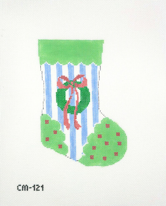 The Needle Bug Christmas Wreath Mini Stocking Hand Painted Needlepoint Canvas