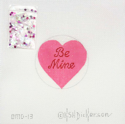 Kate Dickerson Pink Heart Be Mine Ornament Hand Painted Needlepoint Canvas