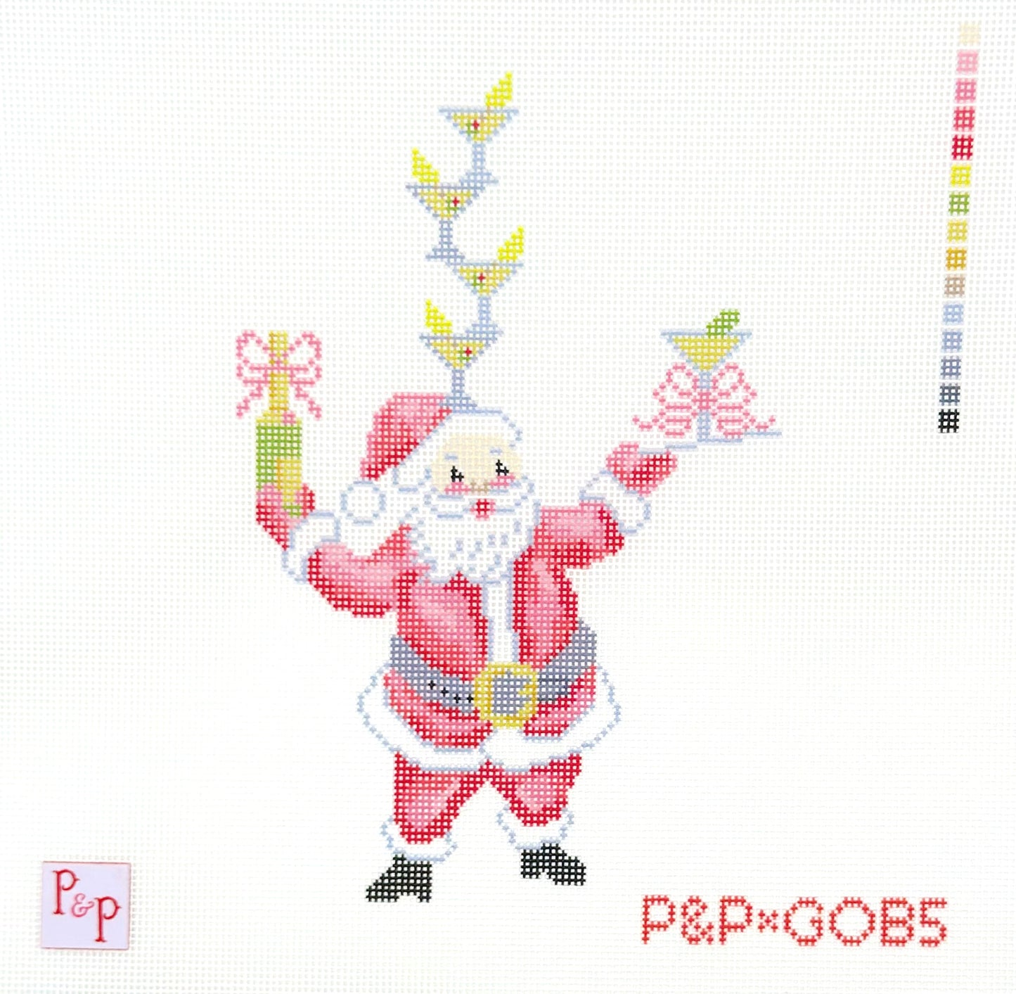 Penny & Penny Martini Santa Hand Painted Needlepoint Canvas