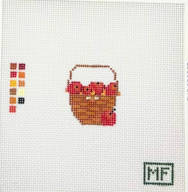 MF Needlepoint Lightship Basket with Apples Mini Needlepoint Canvas