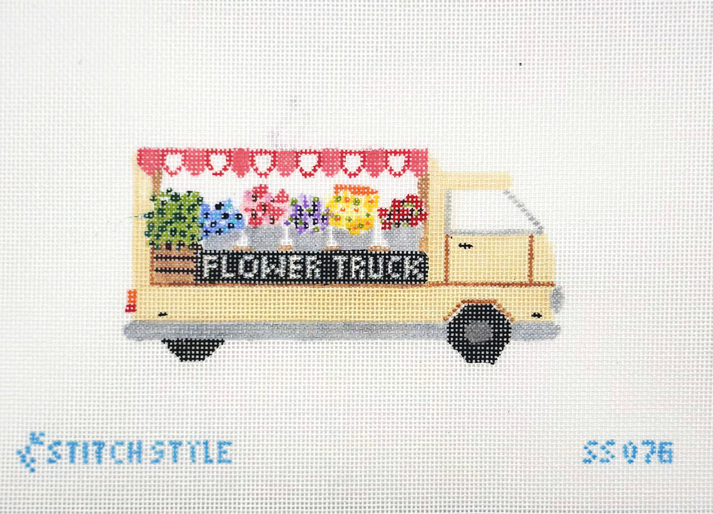 Stitch Style Needlepoint Flower Truck Hand Painted Needlepoint Canvas