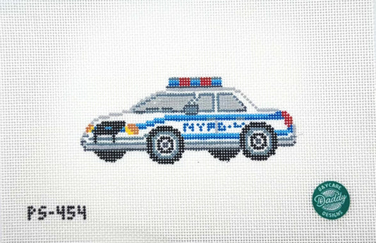 Daddy Daycare Designs for The Painted Stitch Police Car Hand Painted Needlepoint Canvas